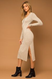 Grey Rib Knit Front Button Midi Dress sold by Pinkblush