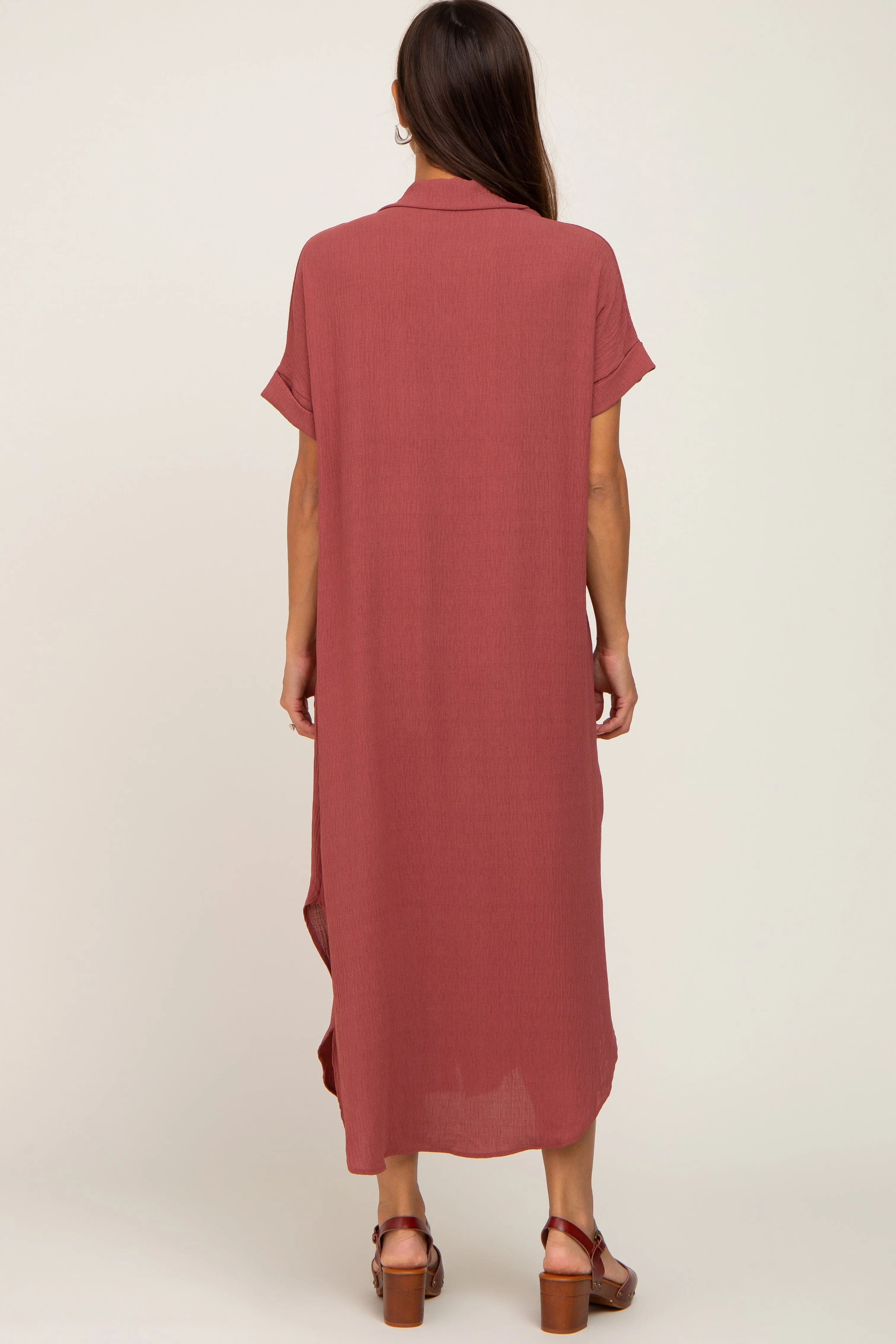 Rust Button Down Hi Low Maternity Maxi Dress sold by Pinkblush product image thumbnail 3