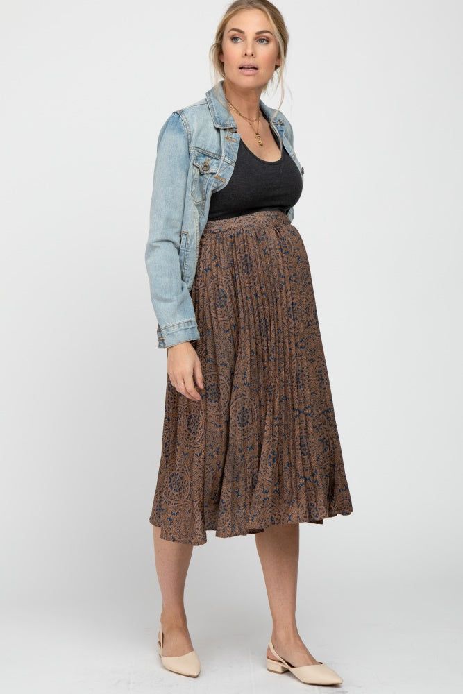 Navy Print Pleated Maternity Midi Skirt sold by Pinkblush product image thumbnail 3