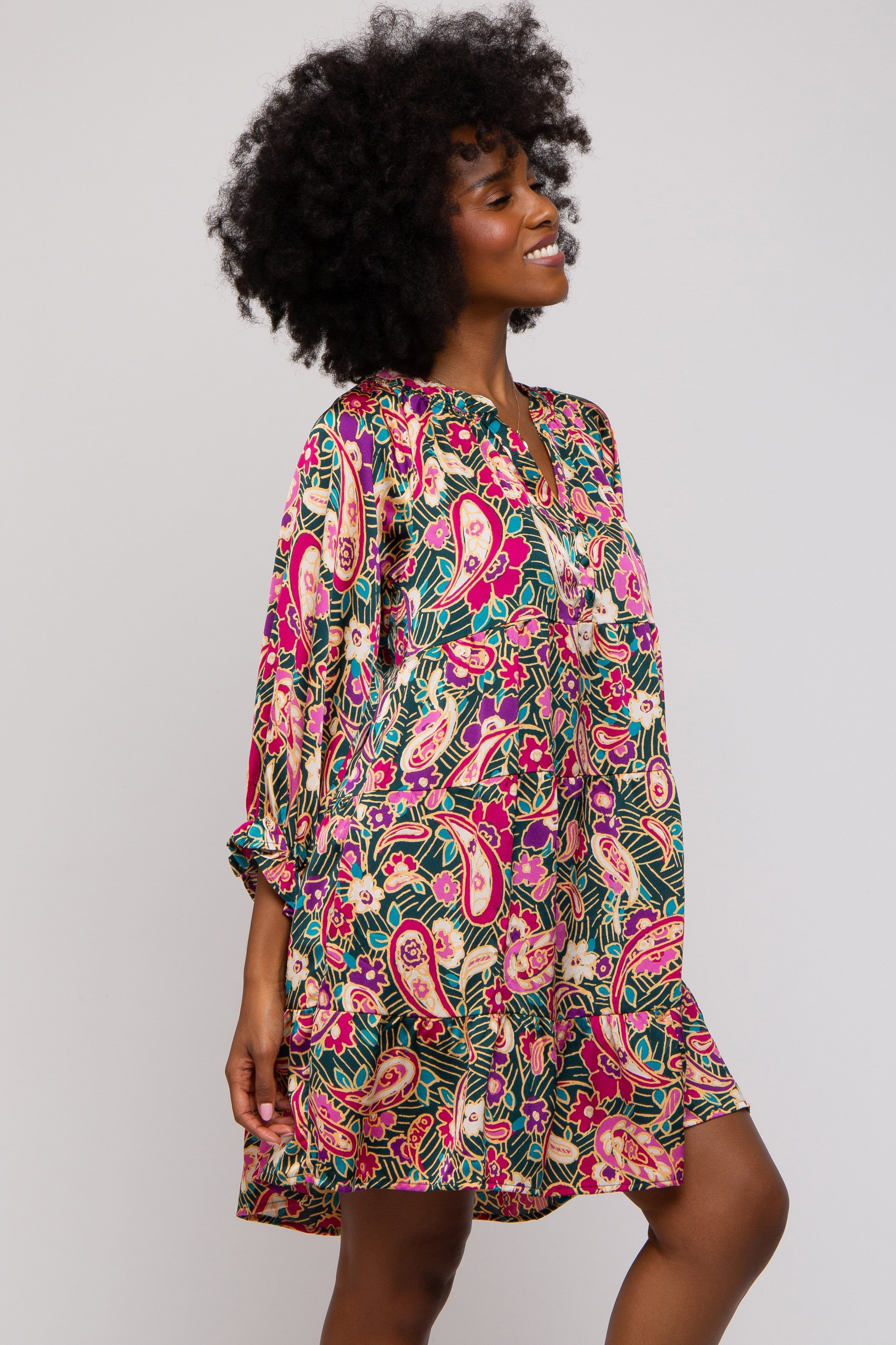 Teal Floral Button Front Tiered Dress sold by Pinkblush product image thumbnail 3