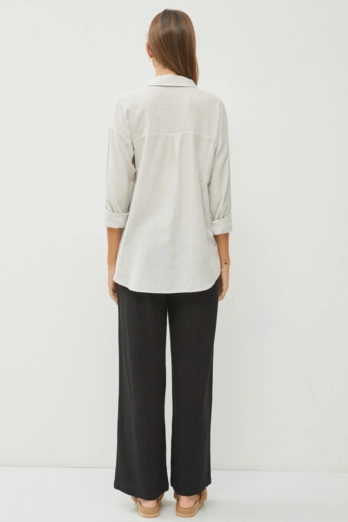 Grey Striped Basic Button Down Top sold by Pinkblush product image thumbnail 4