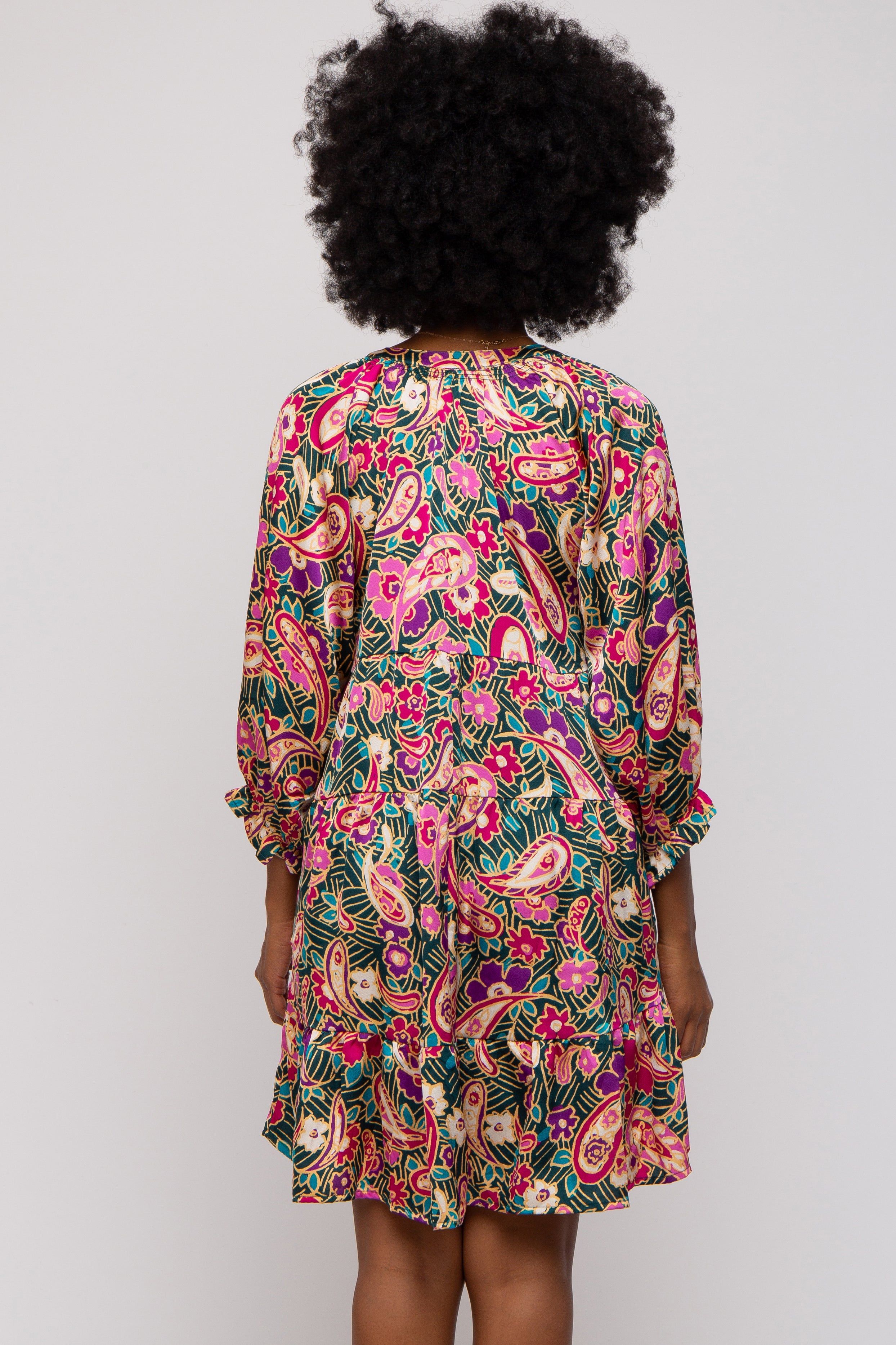 Teal Floral Button Front Tiered Dress sold by Pinkblush product image thumbnail 4