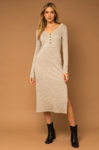 Grey Rib Knit Front Button Midi Dress sold by Pinkblush