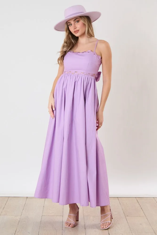 Lavender Scalloped Trim Cutout Back Maxi Dress sold by Pinkblush