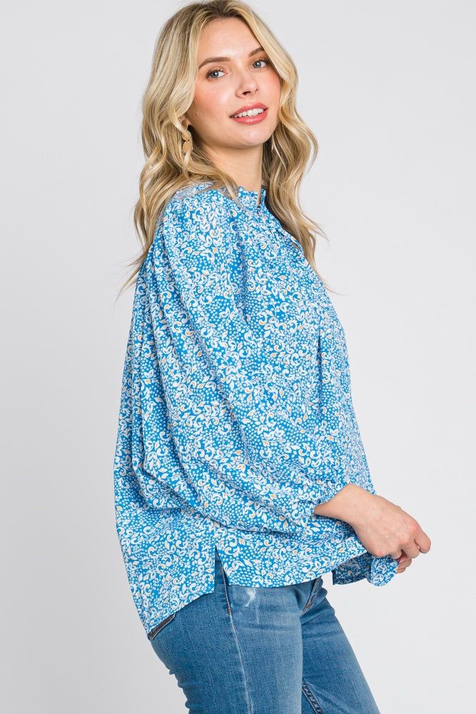 Aqua Floral Ruffle Neck Blouse sold by Pinkblush product image thumbnail 2