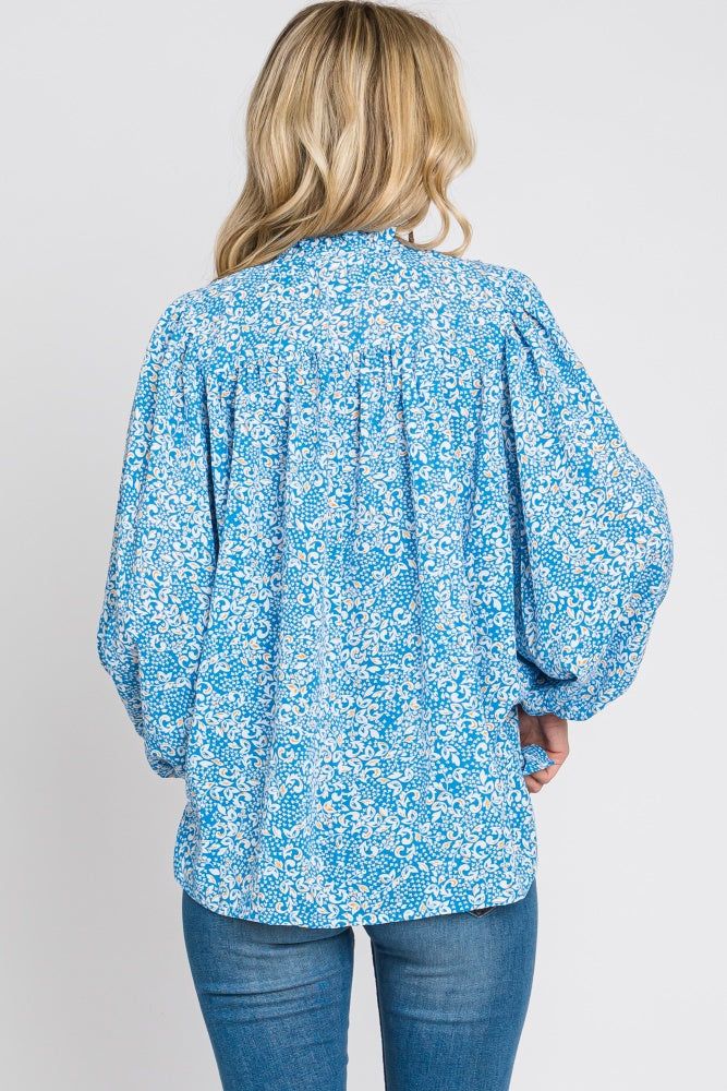 Aqua Floral Ruffle Neck Blouse sold by Pinkblush product image thumbnail 3