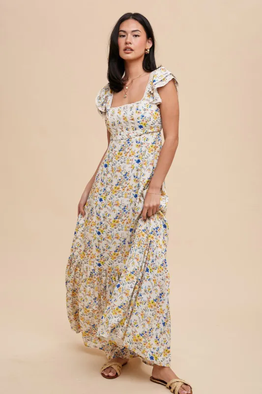 Multicolor Floral Crochet Accent Maxi Dress sold by Pinkblush
