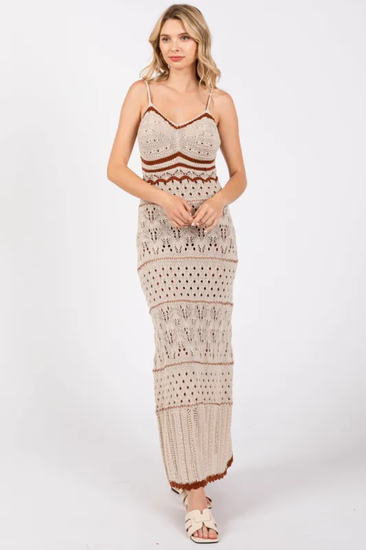 Beige Contrast Trim Crochet Maxi Swim Cover Up sold by Pinkblush