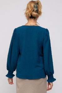 Teal Button Front Long Smocked Sleeve Maternity Blouse sold by Pinkblush