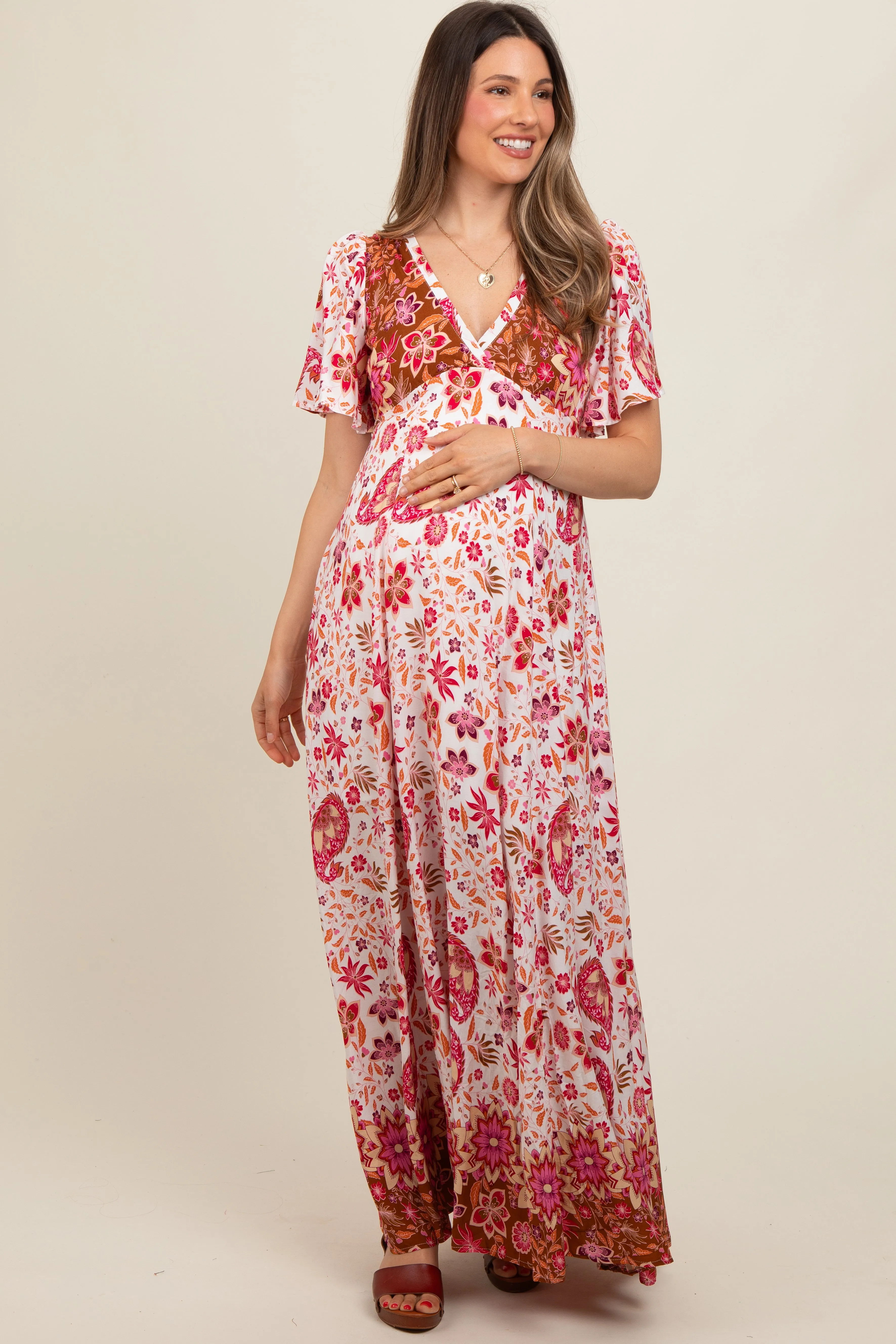 Ivory Mixed Floral Maternity Maxi Dress sold by Pinkblush product image thumbnail 2