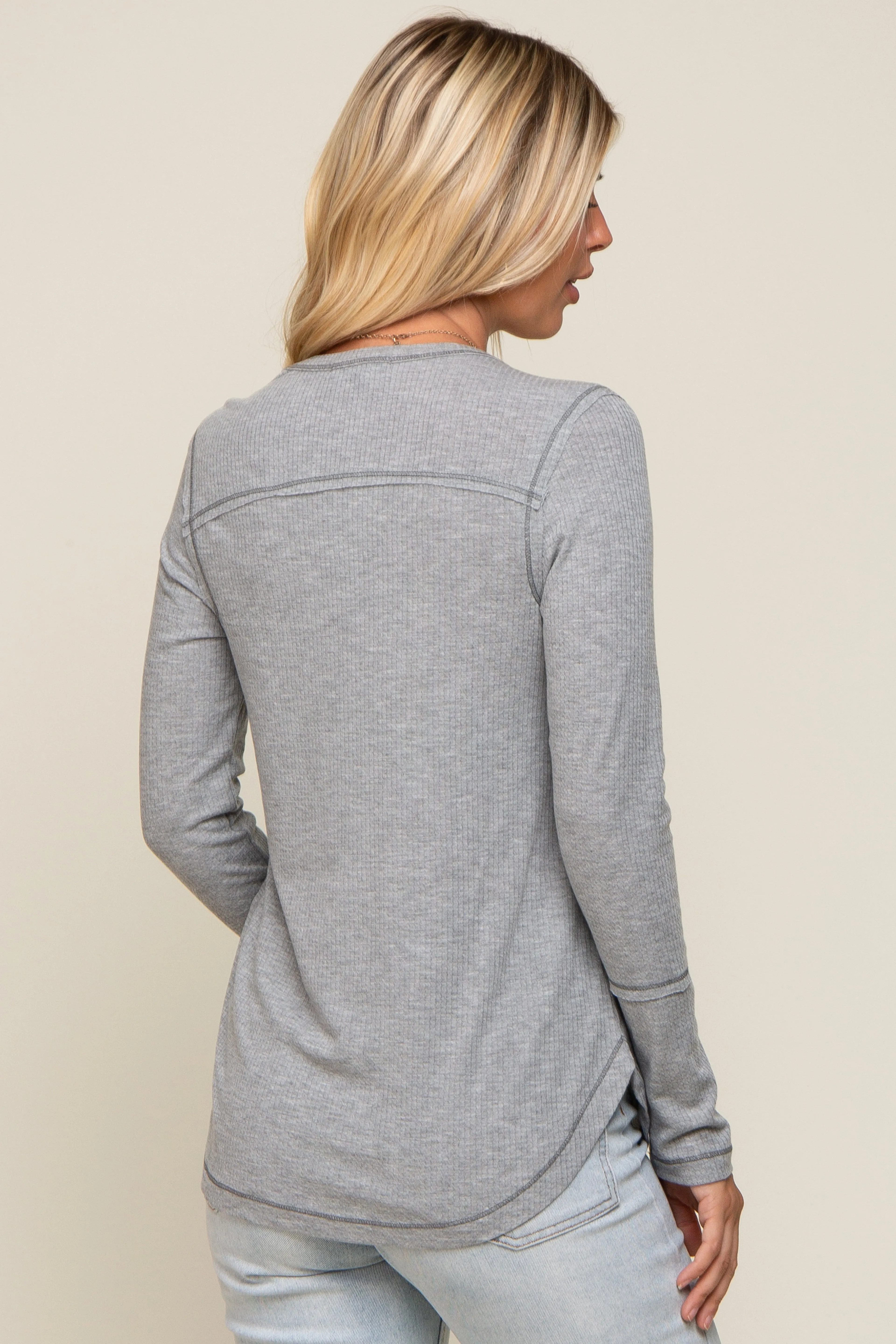 Heather Grey Long Sleeve Knit Curved Hem Top sold by Pinkblush product image thumbnail 3