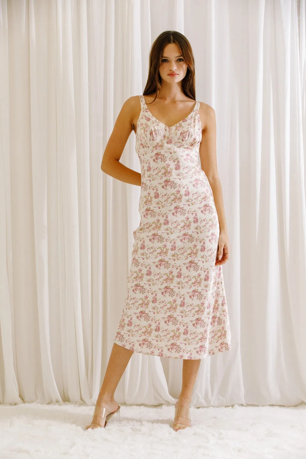Cream Floral Romantic Print Bodycon Midi Dress sold by Pinkblush product image thumbnail 2