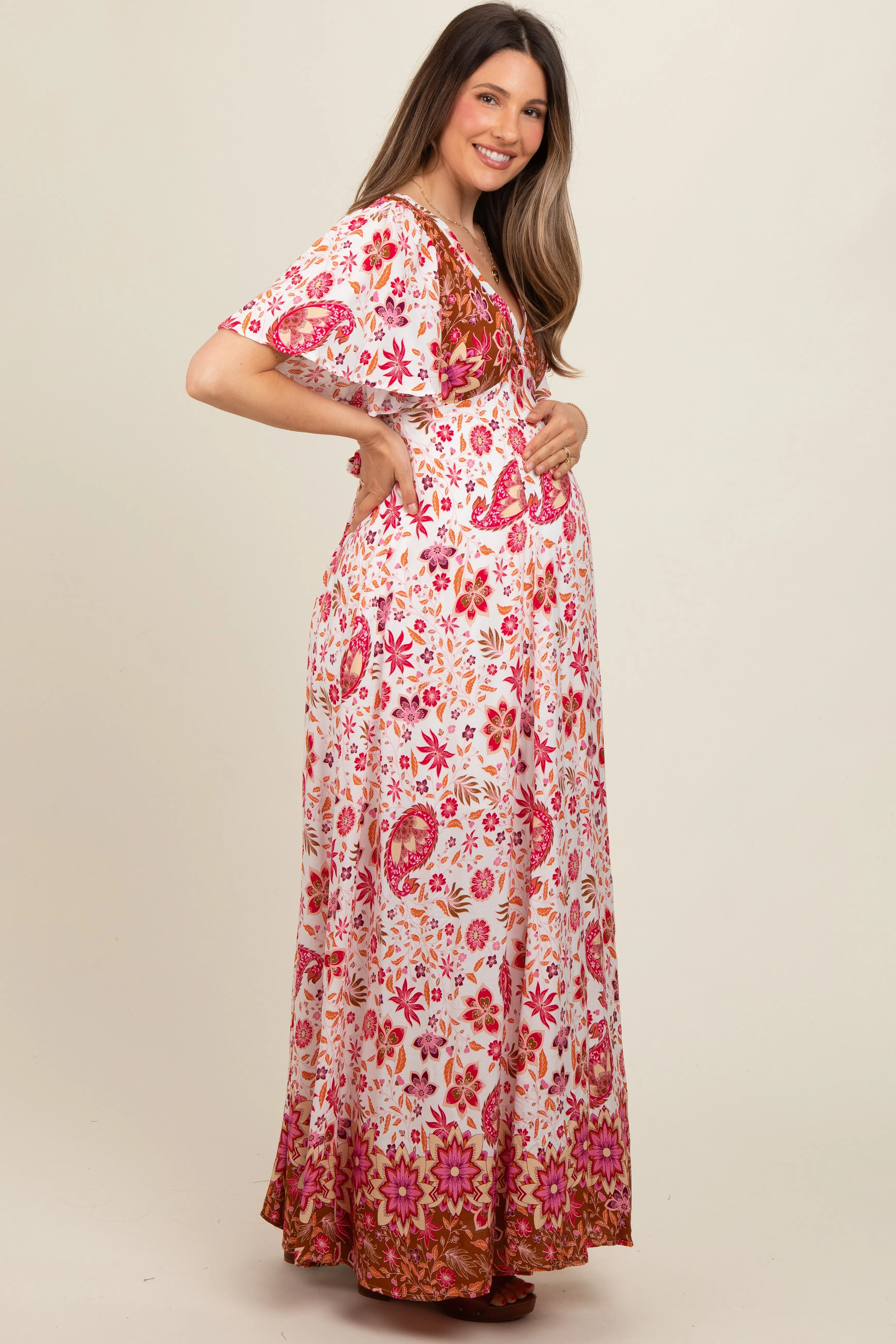 Ivory Mixed Floral Maternity Maxi Dress sold by Pinkblush product image thumbnail 3