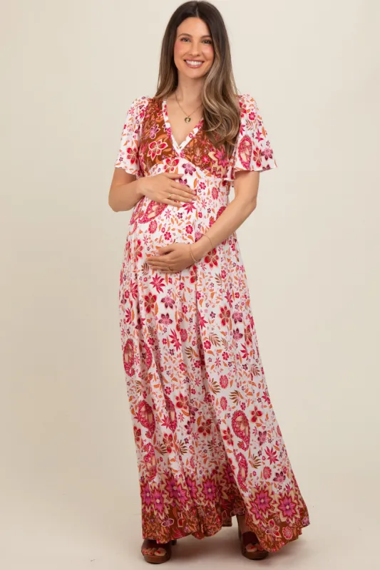 Ivory Mixed Floral Maternity Maxi Dress sold by Pinkblush