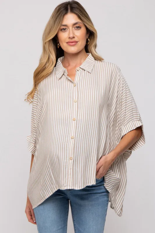 Taupe Striped Button Up Dolman Maternity Top sold by Pinkblush