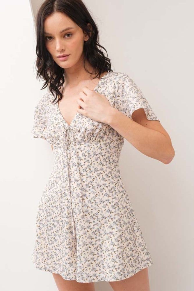 Cream Floral Print V Neck Romper sold by Pinkblush product image thumbnail 3