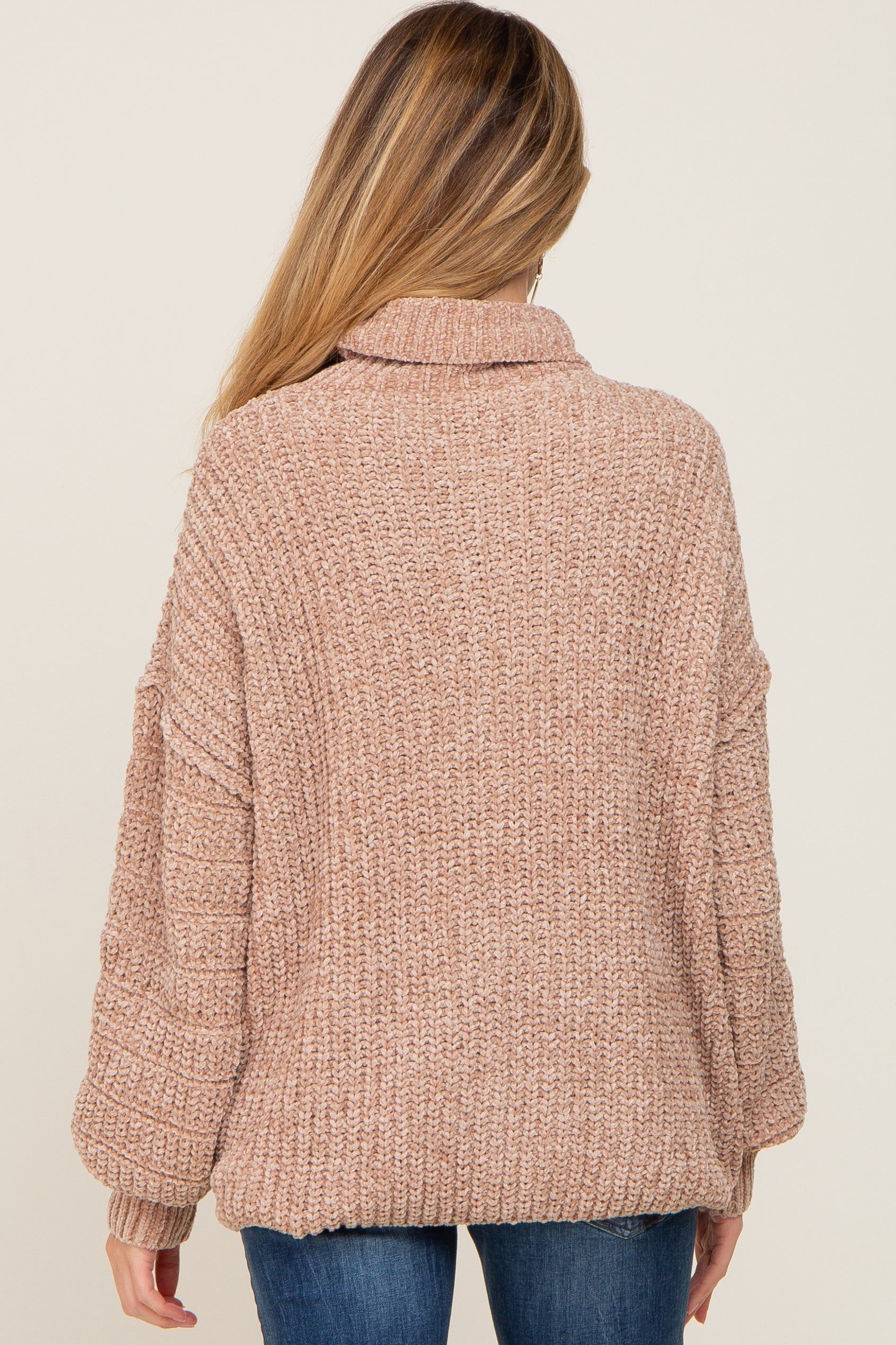 Taupe Soft Chenille Turtle Neck Maternity Sweater sold by Pinkblush product image thumbnail 3