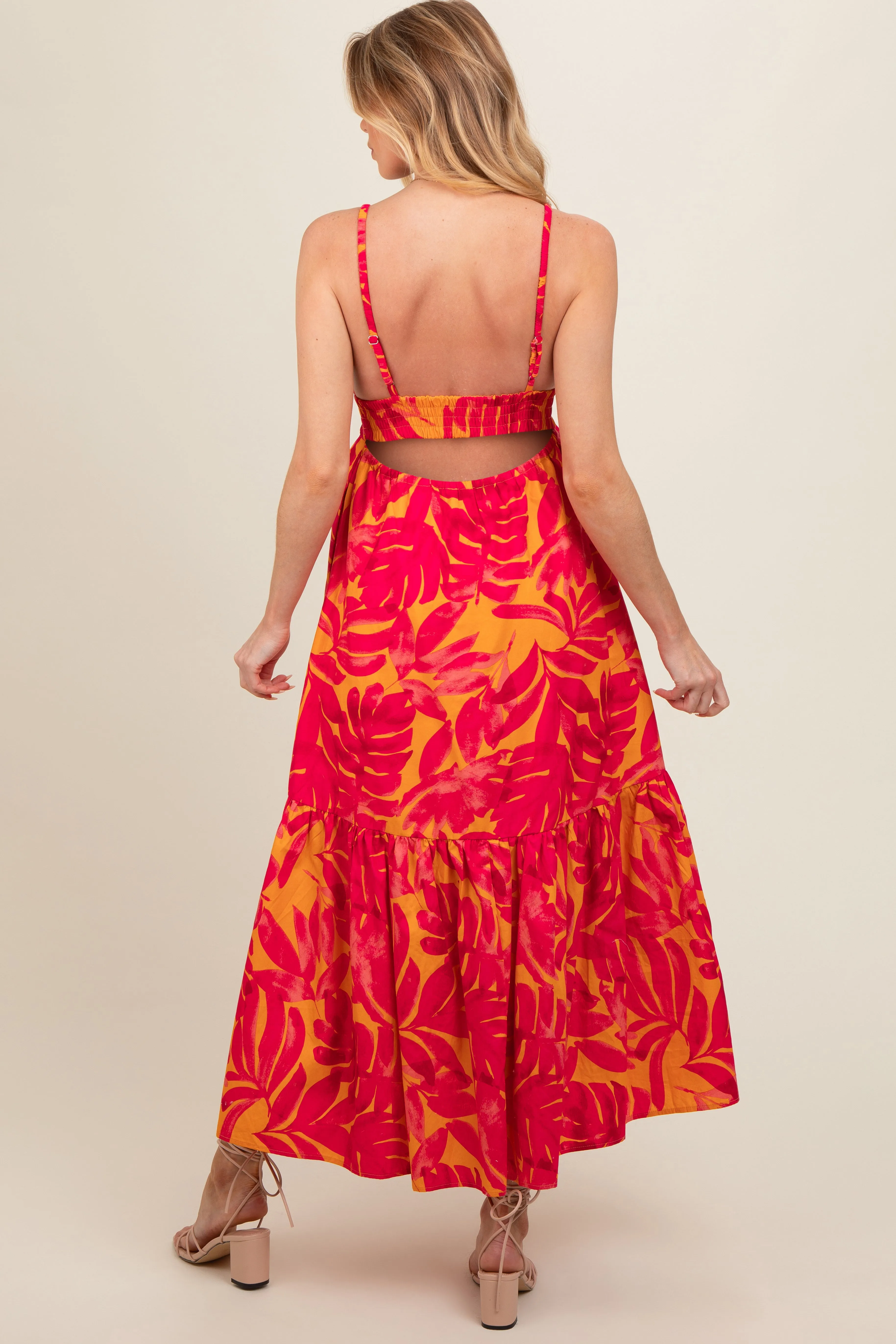 Coral Leaf Print Open Back Maternity Midi Dress sold by Pinkblush product image thumbnail 4