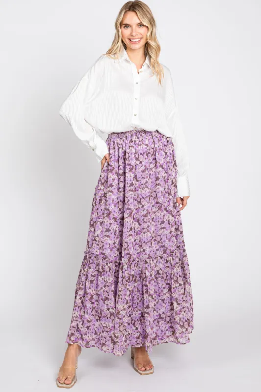 Lavender Smocked Waist Tiered Maxi Skirt sold by Pinkblush