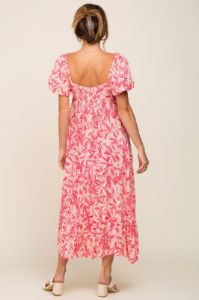Fuchsia Floral Puff Sleeve Midi Dress sold by Pinkblush