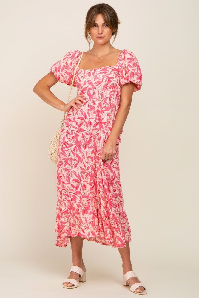 Fuchsia Floral Puff Sleeve Midi Dress sold by Pinkblush product image thumbnail 7
