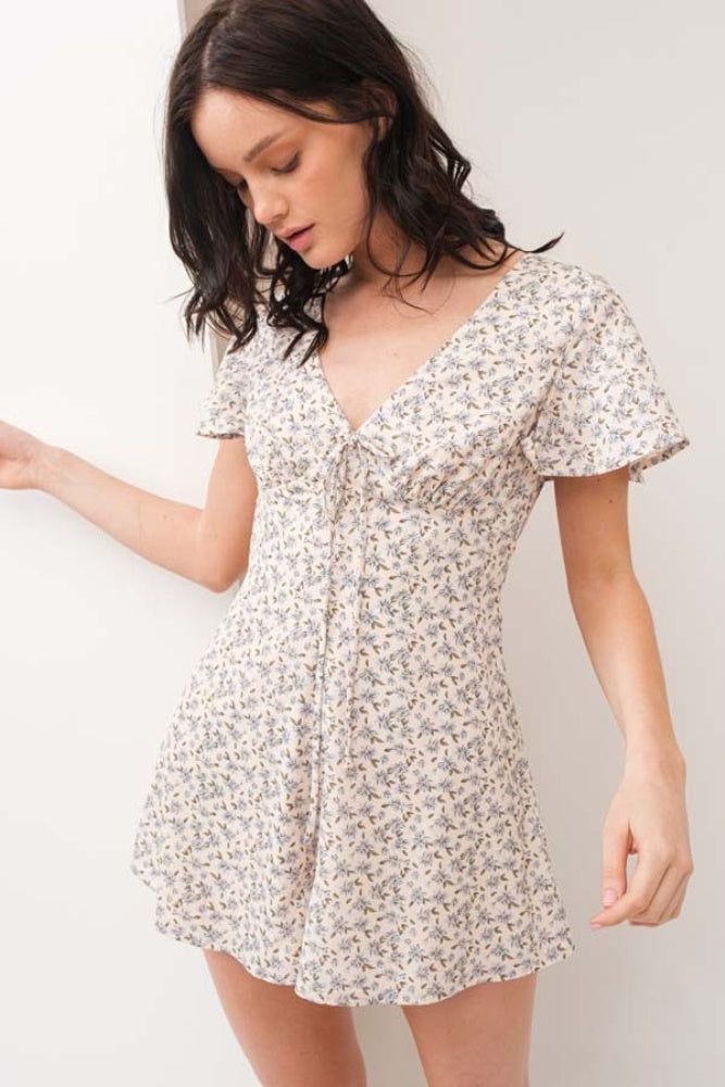 Cream Floral Print V Neck Romper sold by Pinkblush product image thumbnail 2