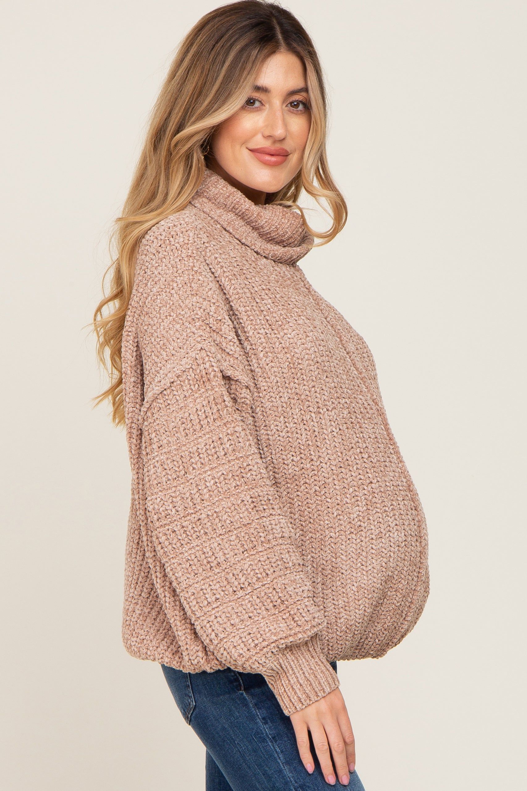 Taupe Soft Chenille Turtle Neck Maternity Sweater sold by Pinkblush product image thumbnail 2
