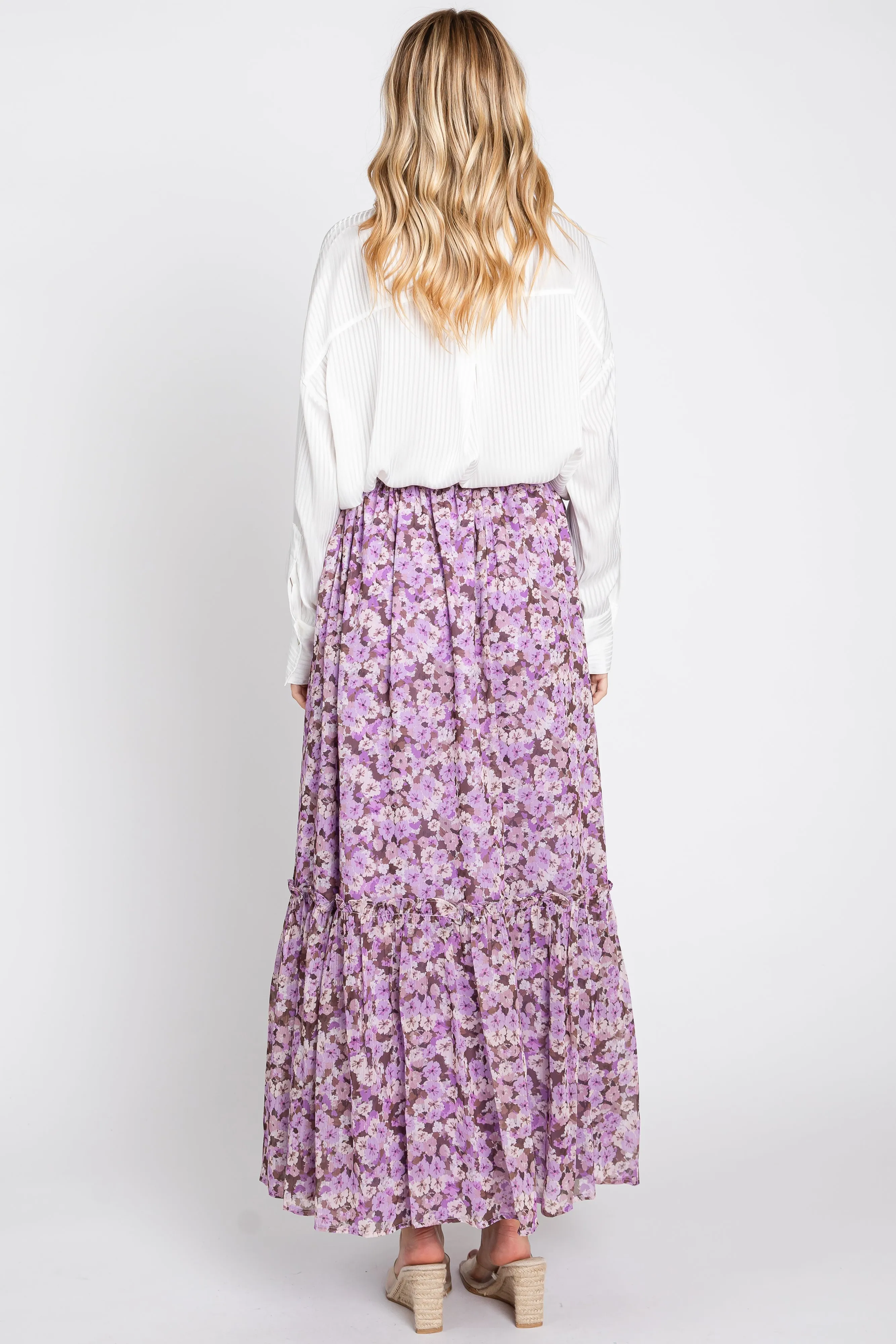 Lavender Smocked Waist Tiered Maxi Skirt sold by Pinkblush product image thumbnail 3