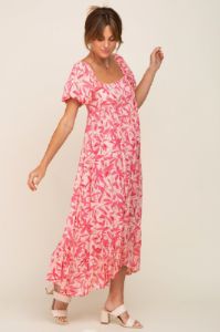 Fuchsia Floral Puff Sleeve Midi Dress sold by Pinkblush