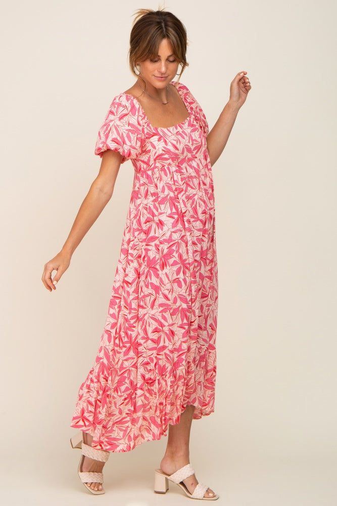 Fuchsia Floral Puff Sleeve Midi Dress sold by Pinkblush product image thumbnail 5