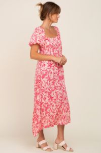 Fuchsia Floral Puff Sleeve Midi Dress sold by Pinkblush