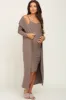 Taupe Ribbed Cardigan 2 Piece Maternity Set sold by Pinkblush