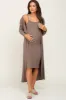 Taupe Ribbed Cardigan 2 Piece Maternity Set sold by Pinkblush