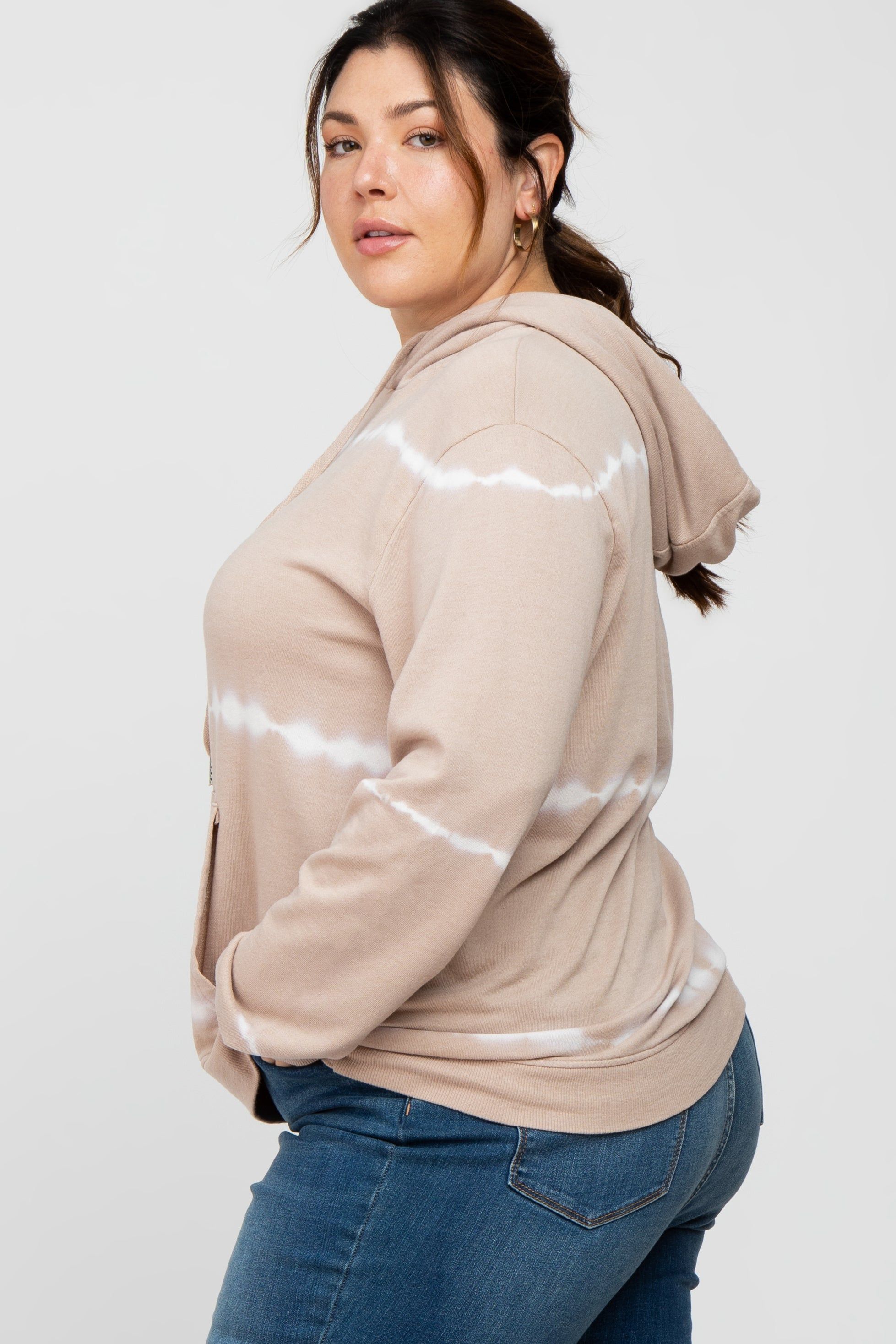 Taupe Tie Dye Plus Hoodie sold by Pinkblush product image thumbnail 4
