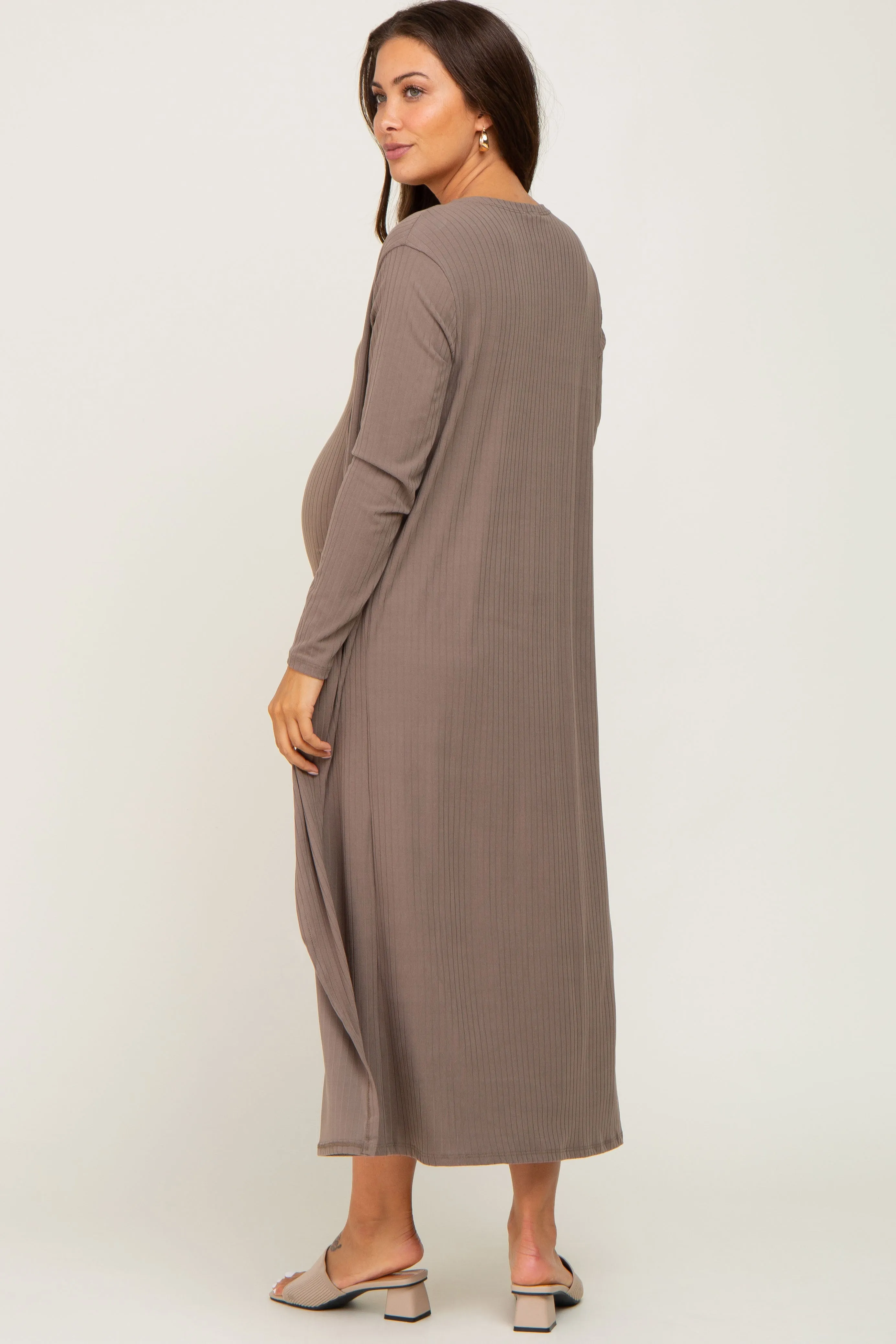 Taupe Ribbed Cardigan 2 Piece Maternity Set sold by Pinkblush product image thumbnail 3