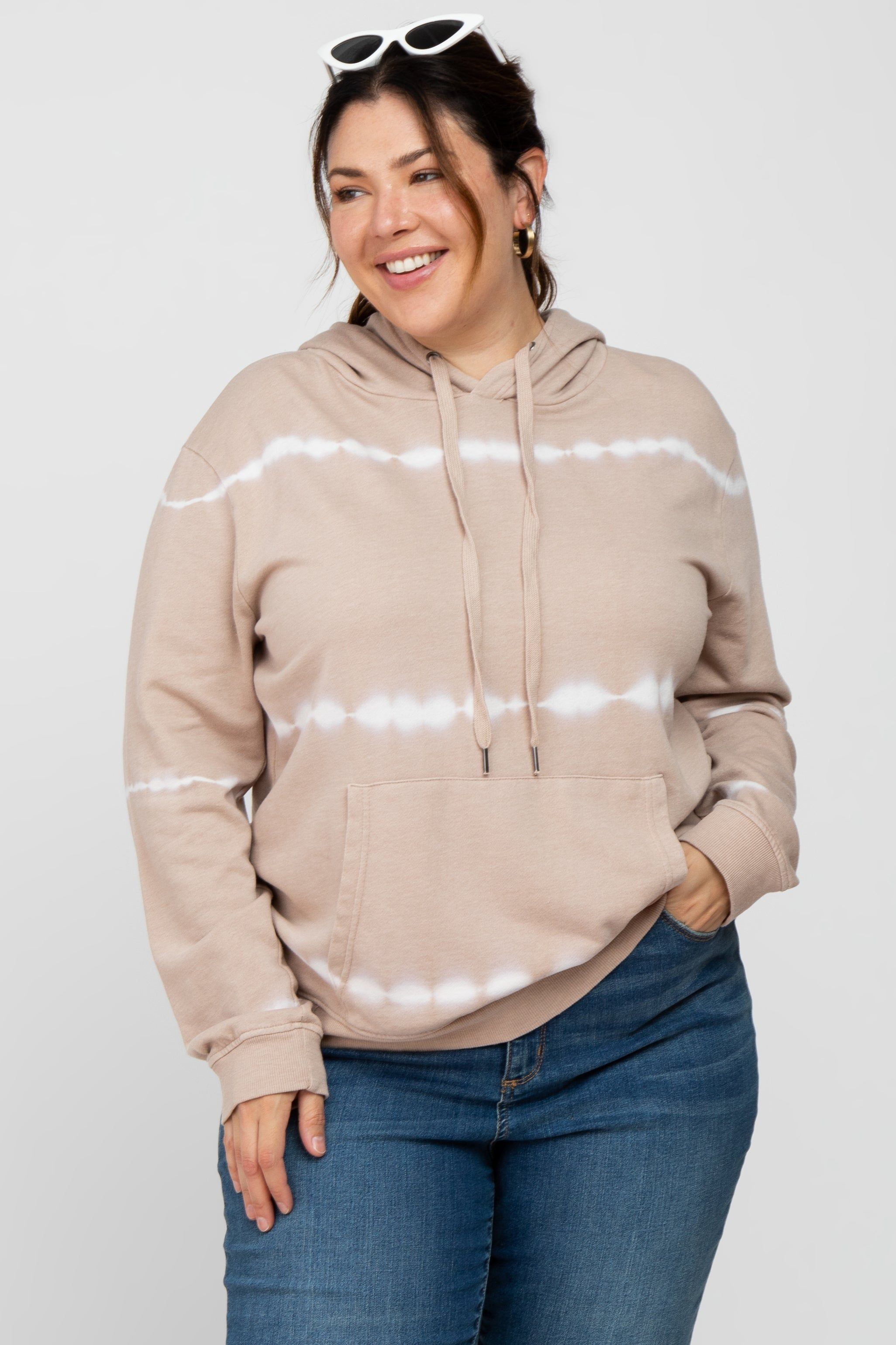 Taupe Tie Dye Plus Hoodie sold by Pinkblush product image thumbnail 3