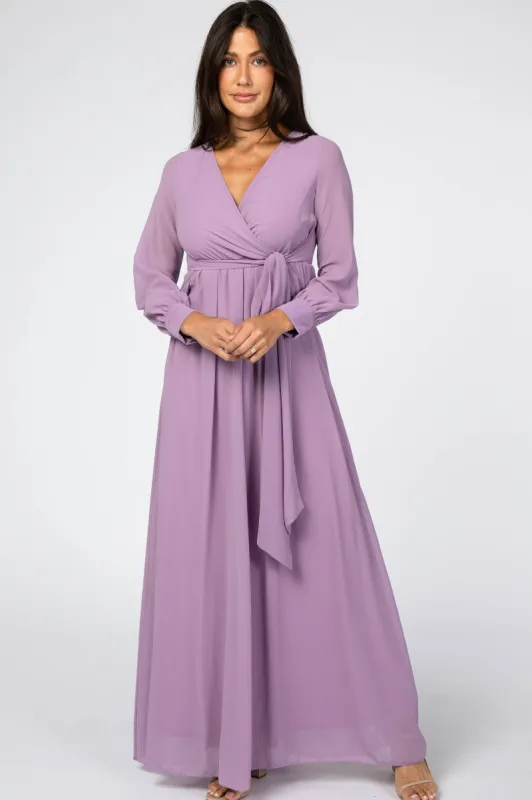 Violet Chiffon Long Sleeve Pleated Maxi Dress sold by Pinkblush