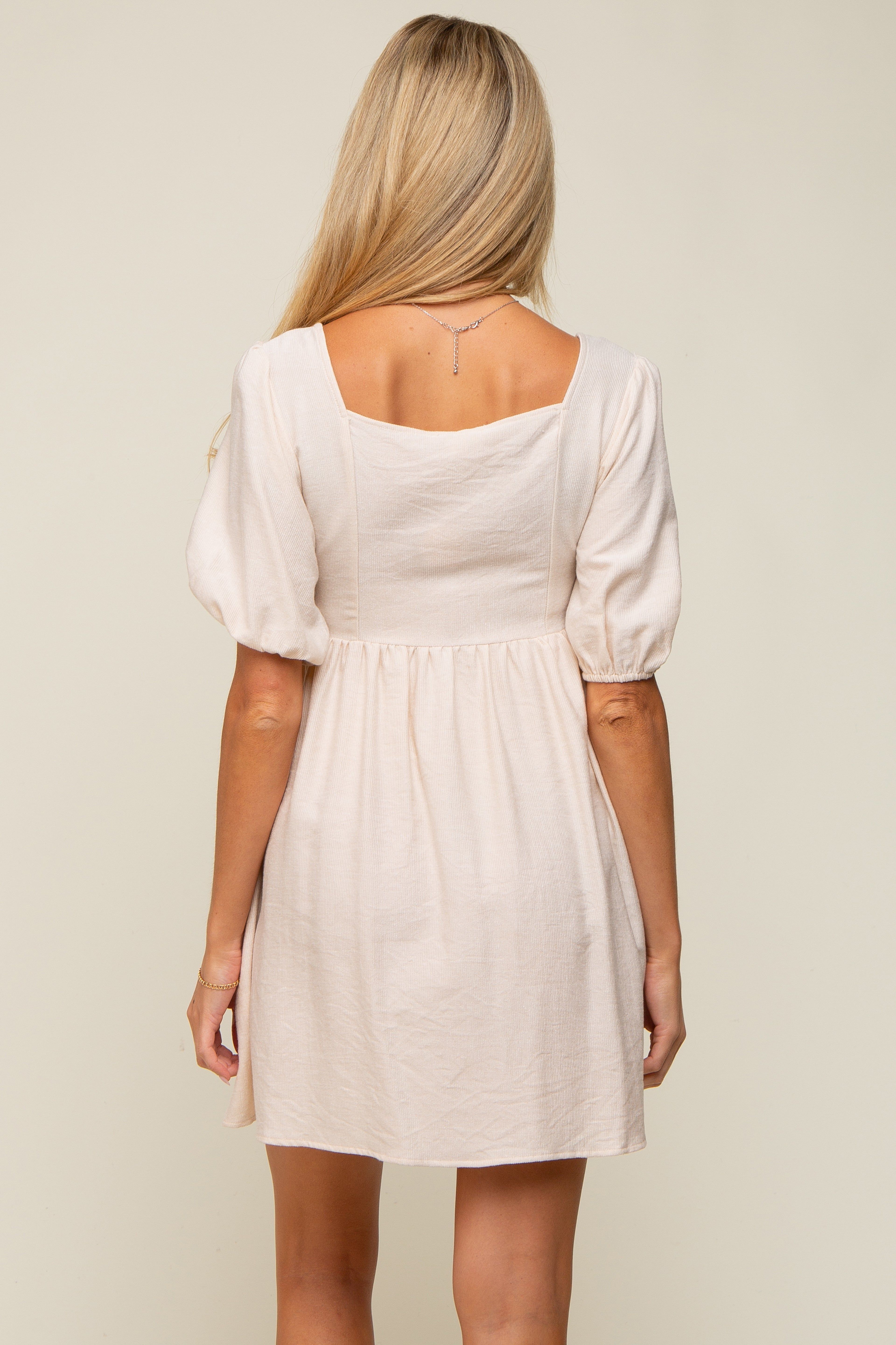 Cream Ribbed Button Front Flower Embroidered Maternity Dress sold by Pinkblush product image thumbnail 4