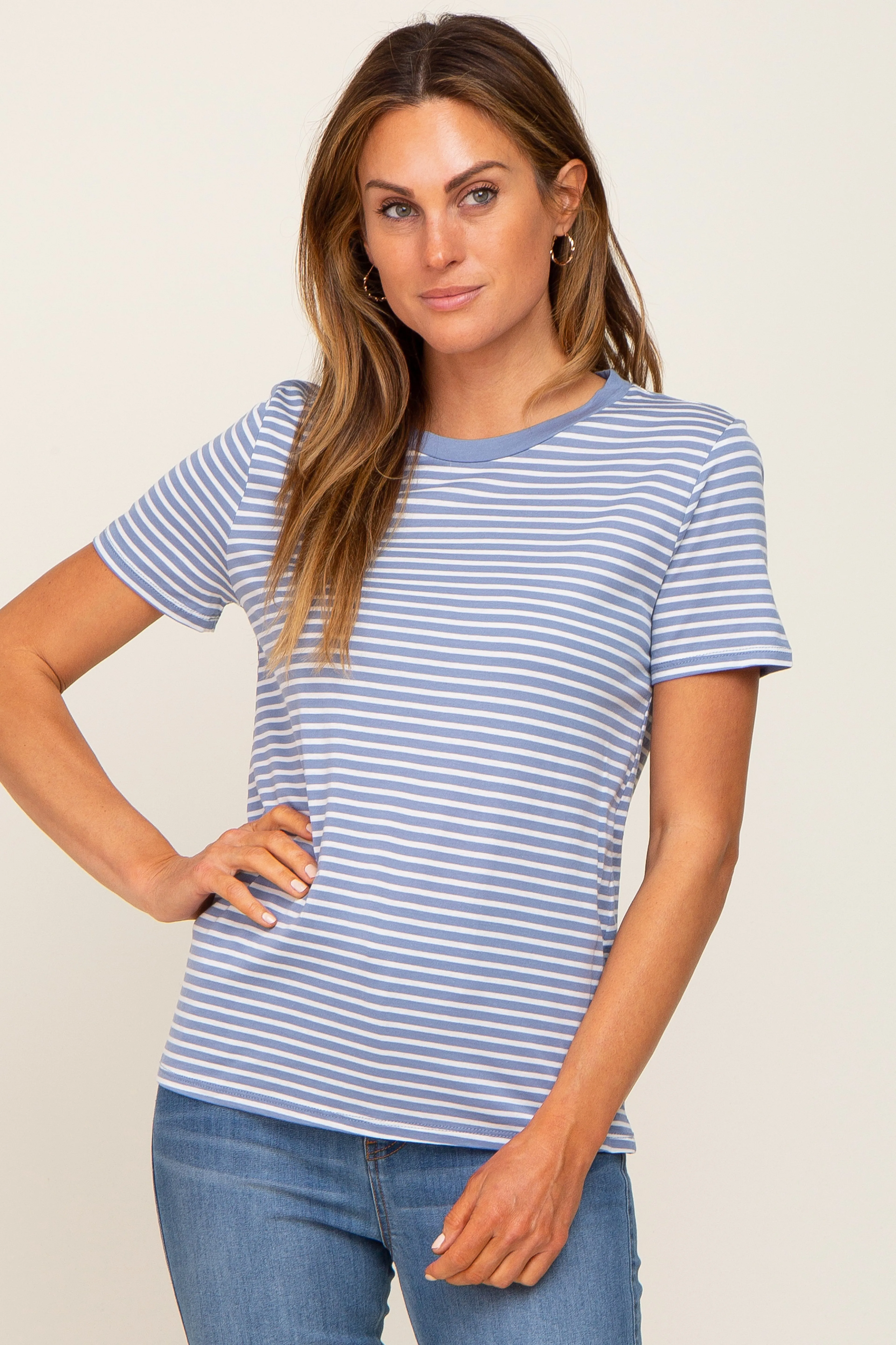 Light Blue Striped Basic Maternity Tee sold by Pinkblush product image thumbnail 5