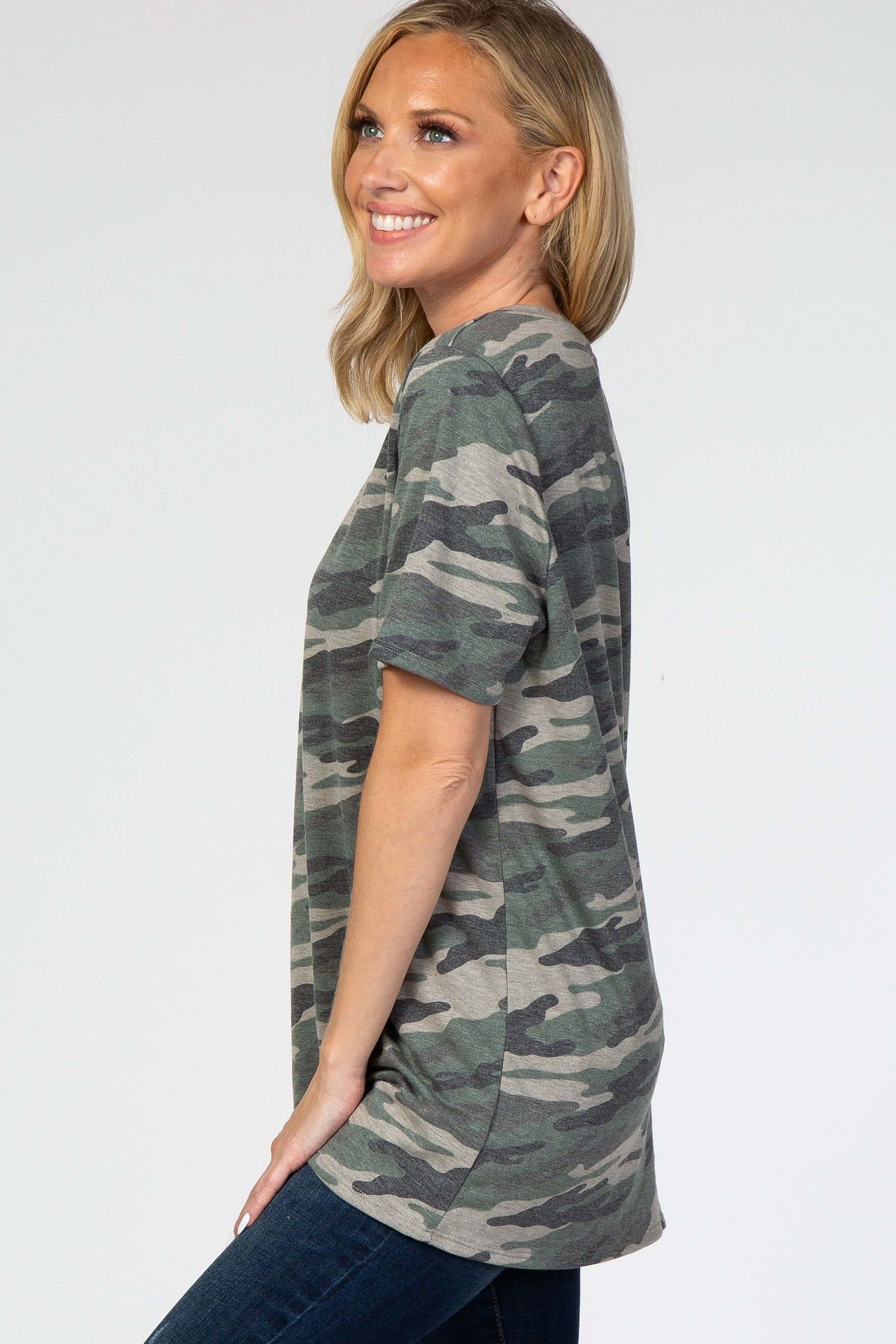 Olive Camo V-Neck Short Sleeve Top sold by Pinkblush product image thumbnail 2