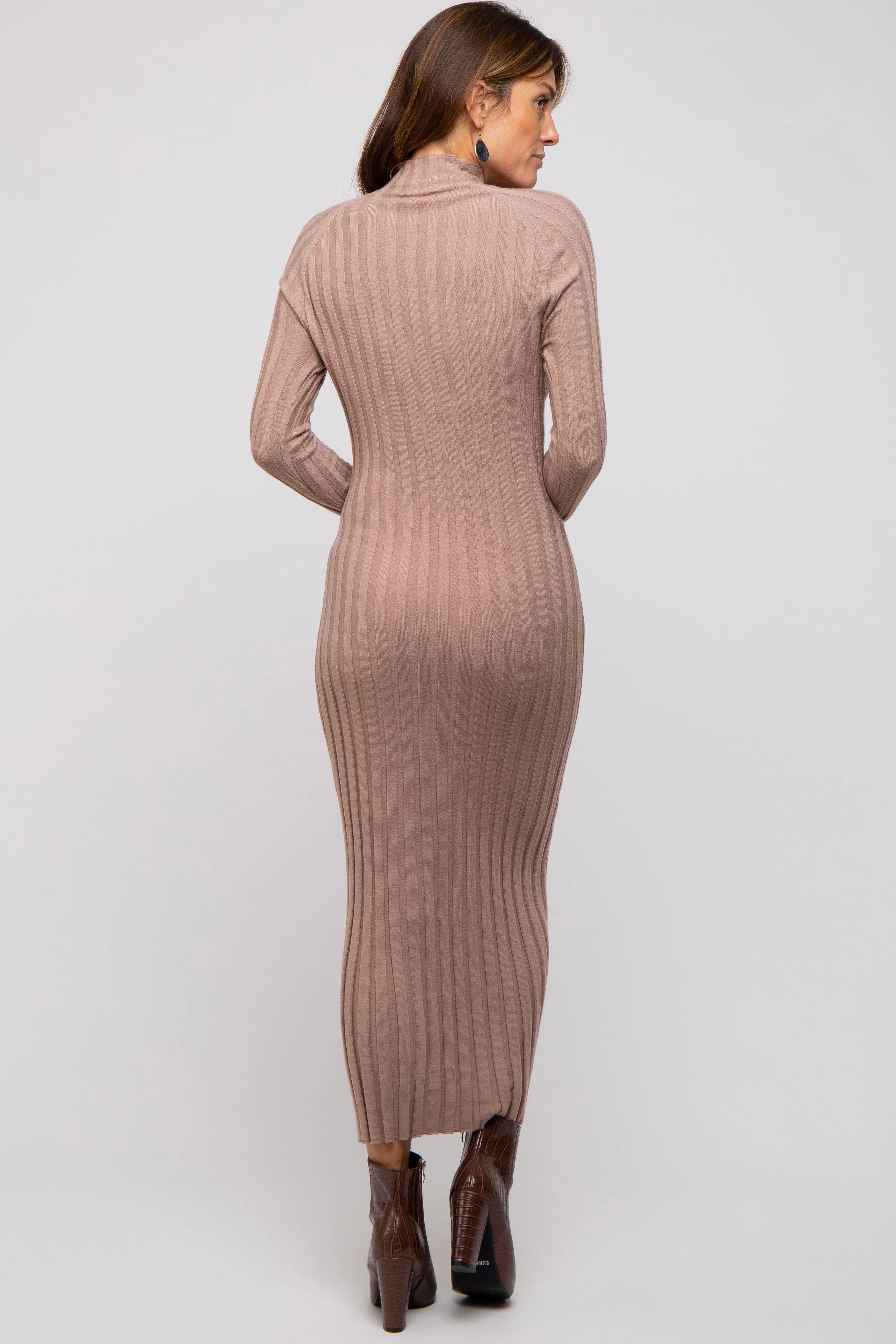 Taupe Ribbed Turtle Neck Midi Dress sold by Pinkblush product image thumbnail 3