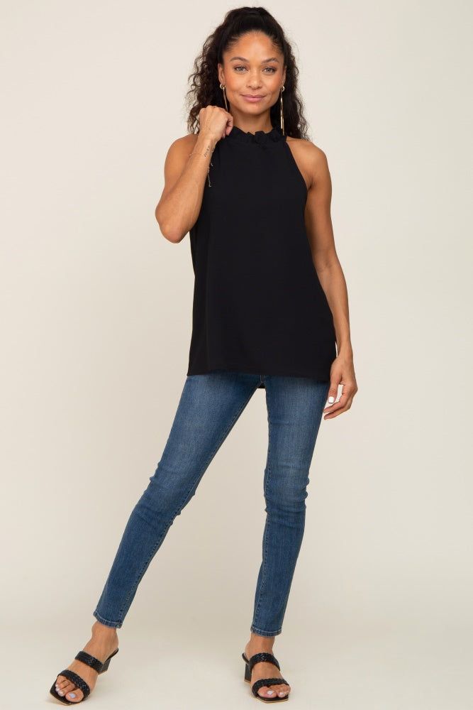Black Ruffle Mock Neck Sleeveless Top sold by Pinkblush product image thumbnail 4