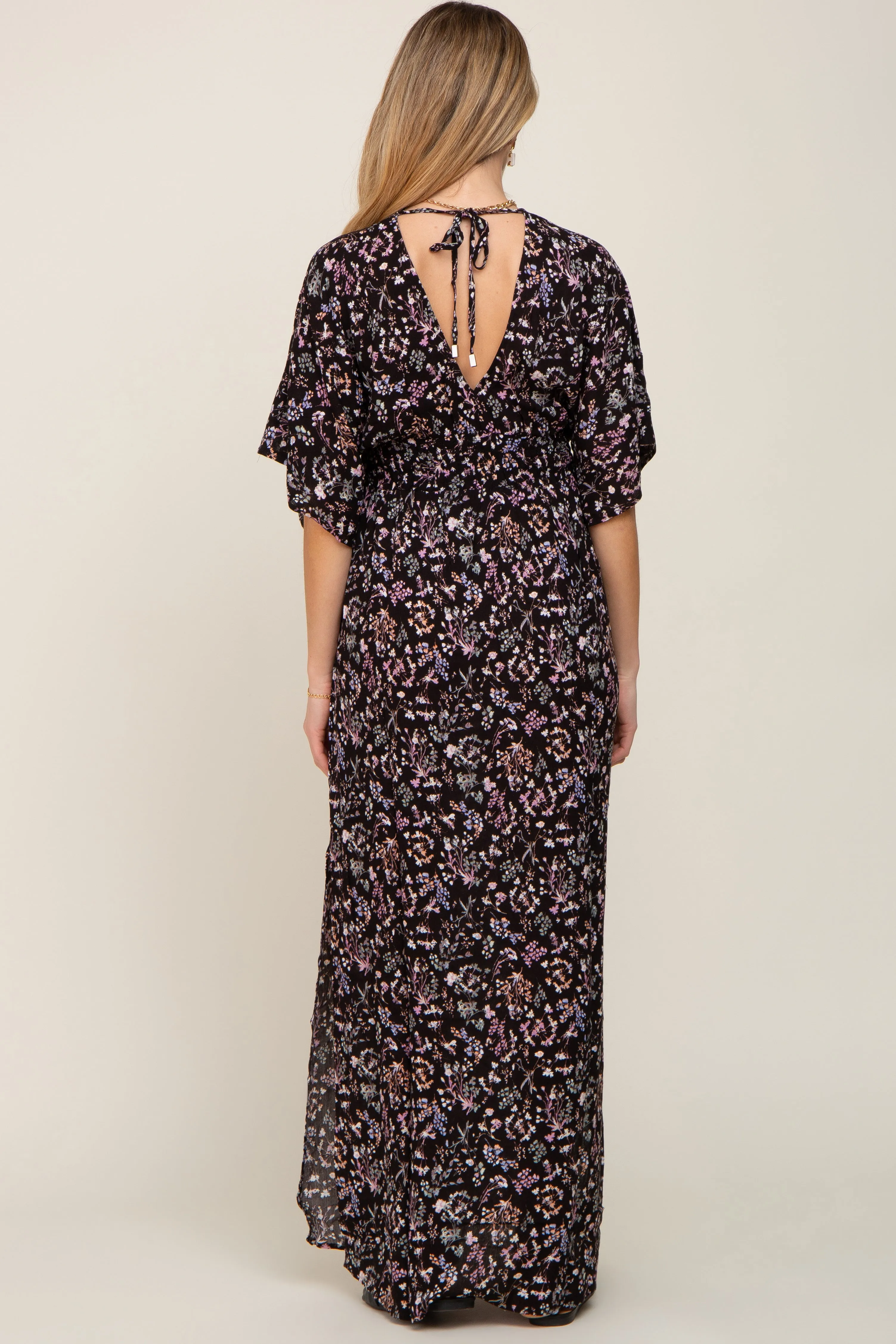 Black Floral V-Neck Maternity Maxi Dress sold by Pinkblush product image thumbnail 3