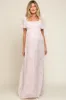 Light Pink Floral Smocked Chiffon Maternity Maxi Dress sold by Pinkblush