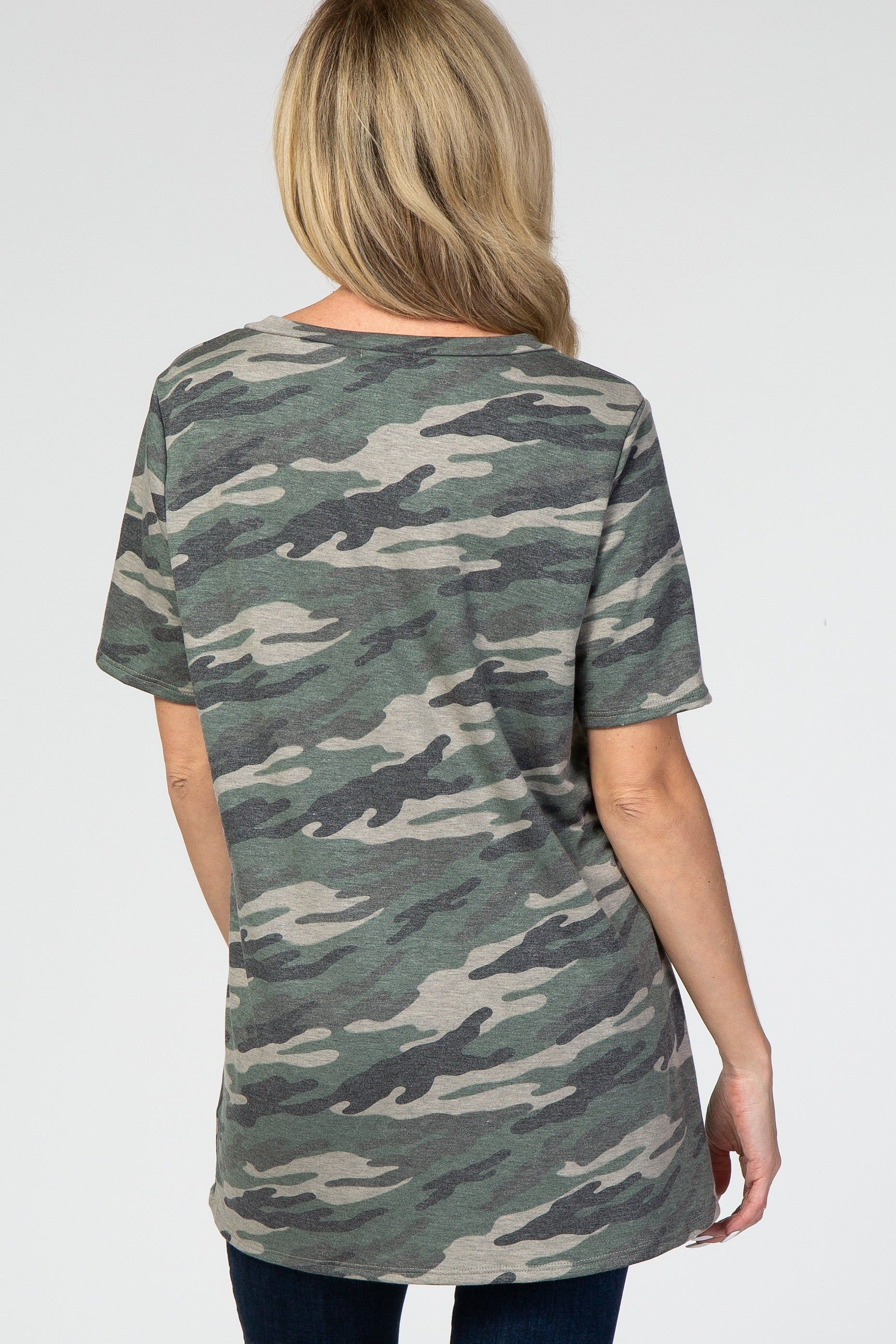 Olive Camo V-Neck Short Sleeve Top sold by Pinkblush product image thumbnail 3