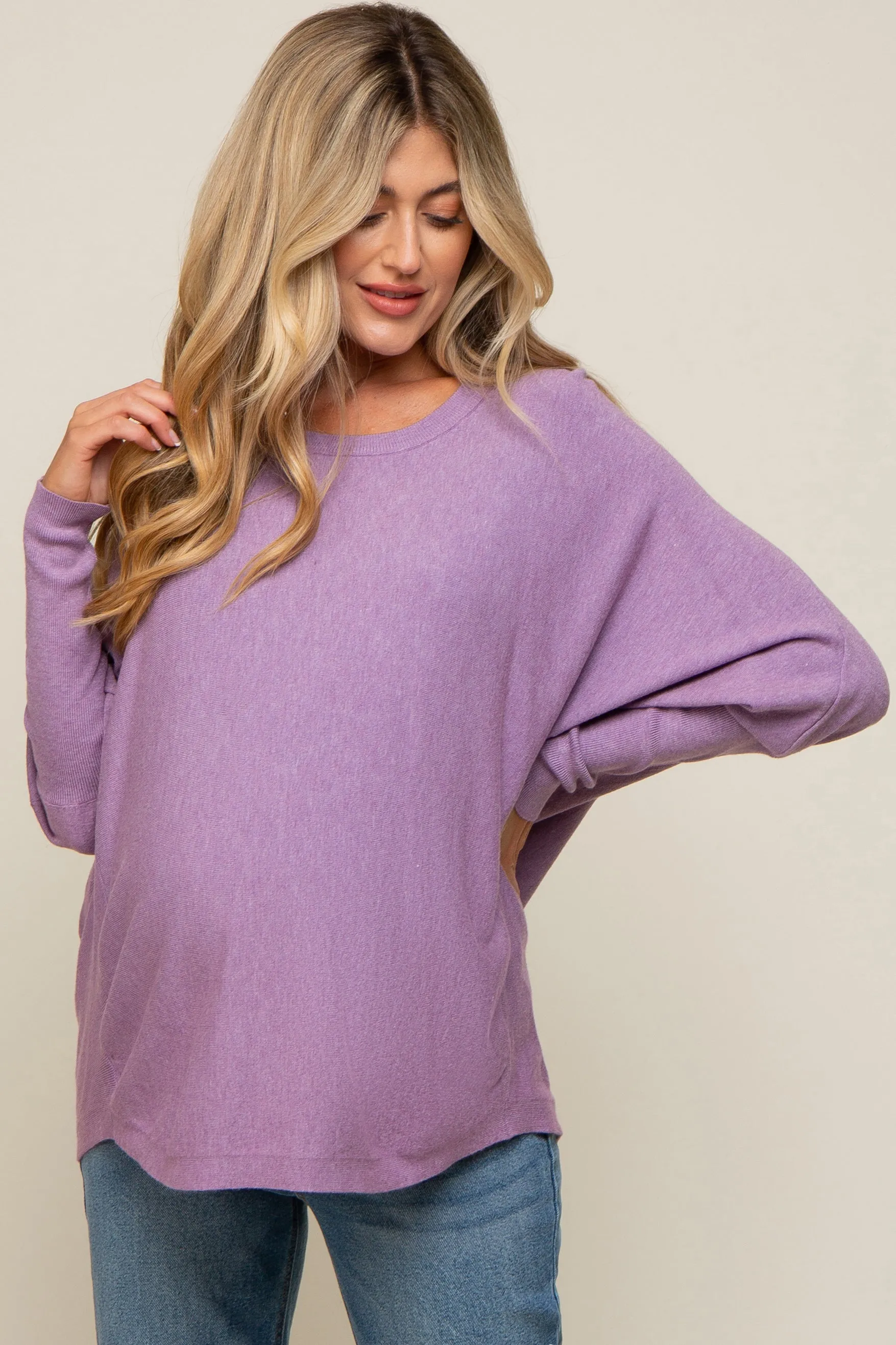 Lavender Knit Long Dolman Sleeve Maternity Top sold by Pinkblush