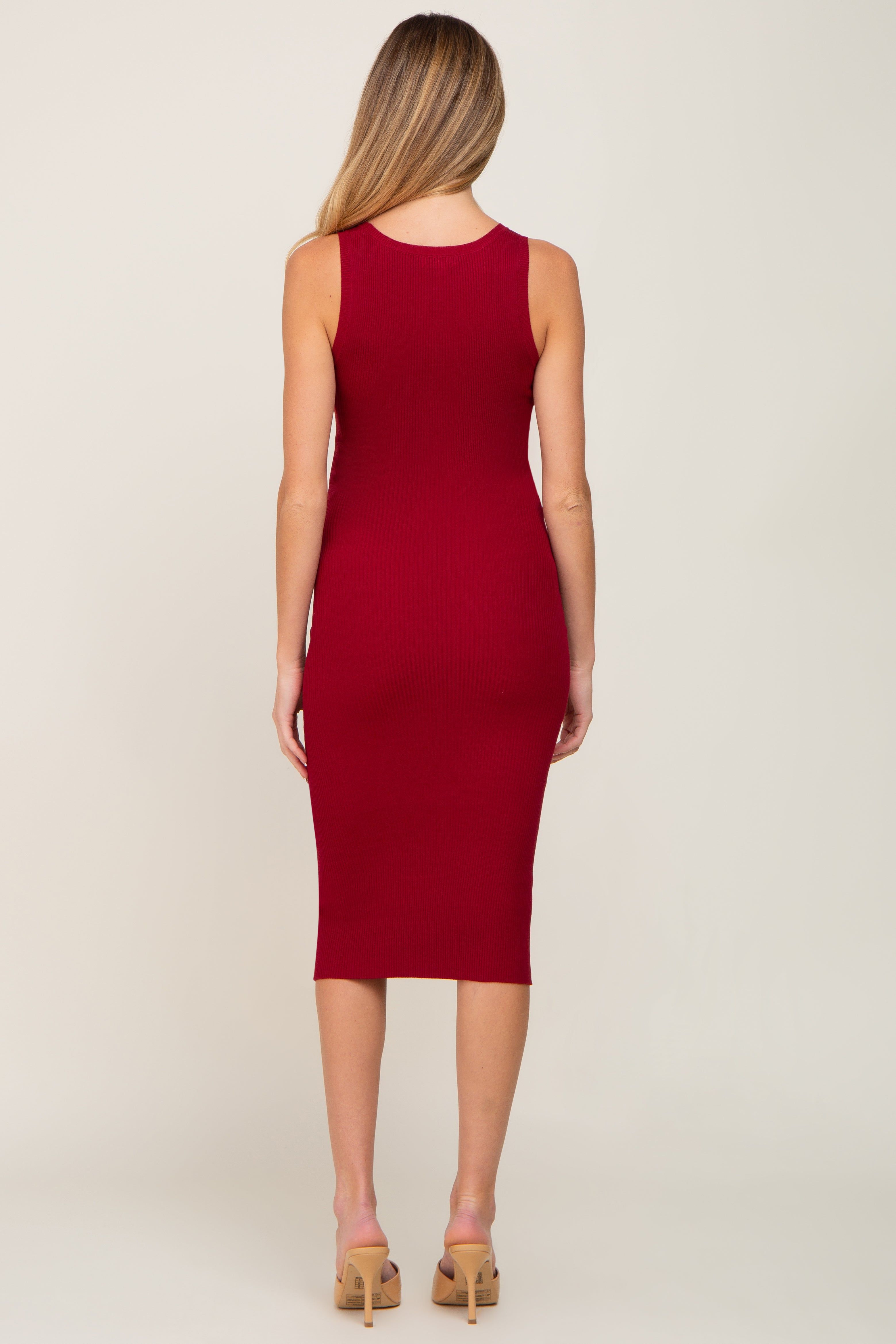 Burgundy Fitted Knit Maternity Midi Dress sold by Pinkblush product image thumbnail 3