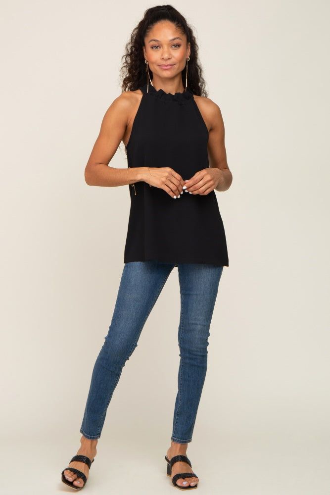 Black Ruffle Mock Neck Sleeveless Top sold by Pinkblush product image thumbnail 5