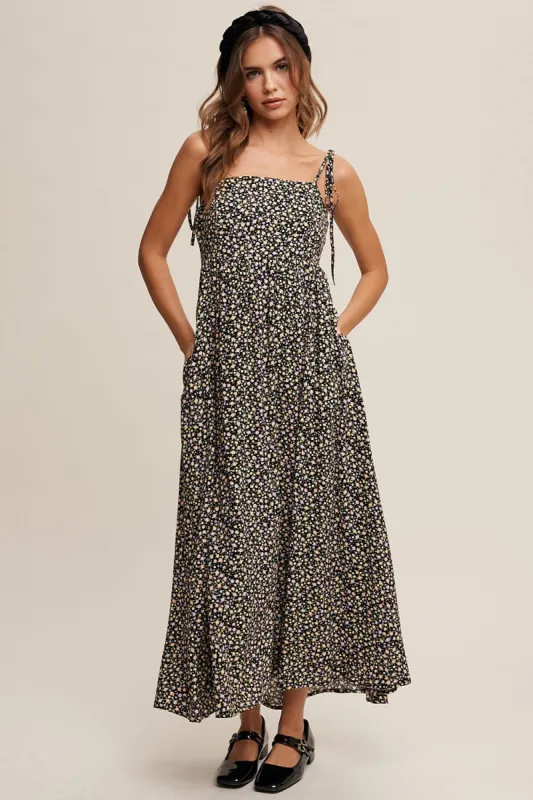 Black Floral Sleeveless Pocketed Maxi Dress sold by Pinkblush
