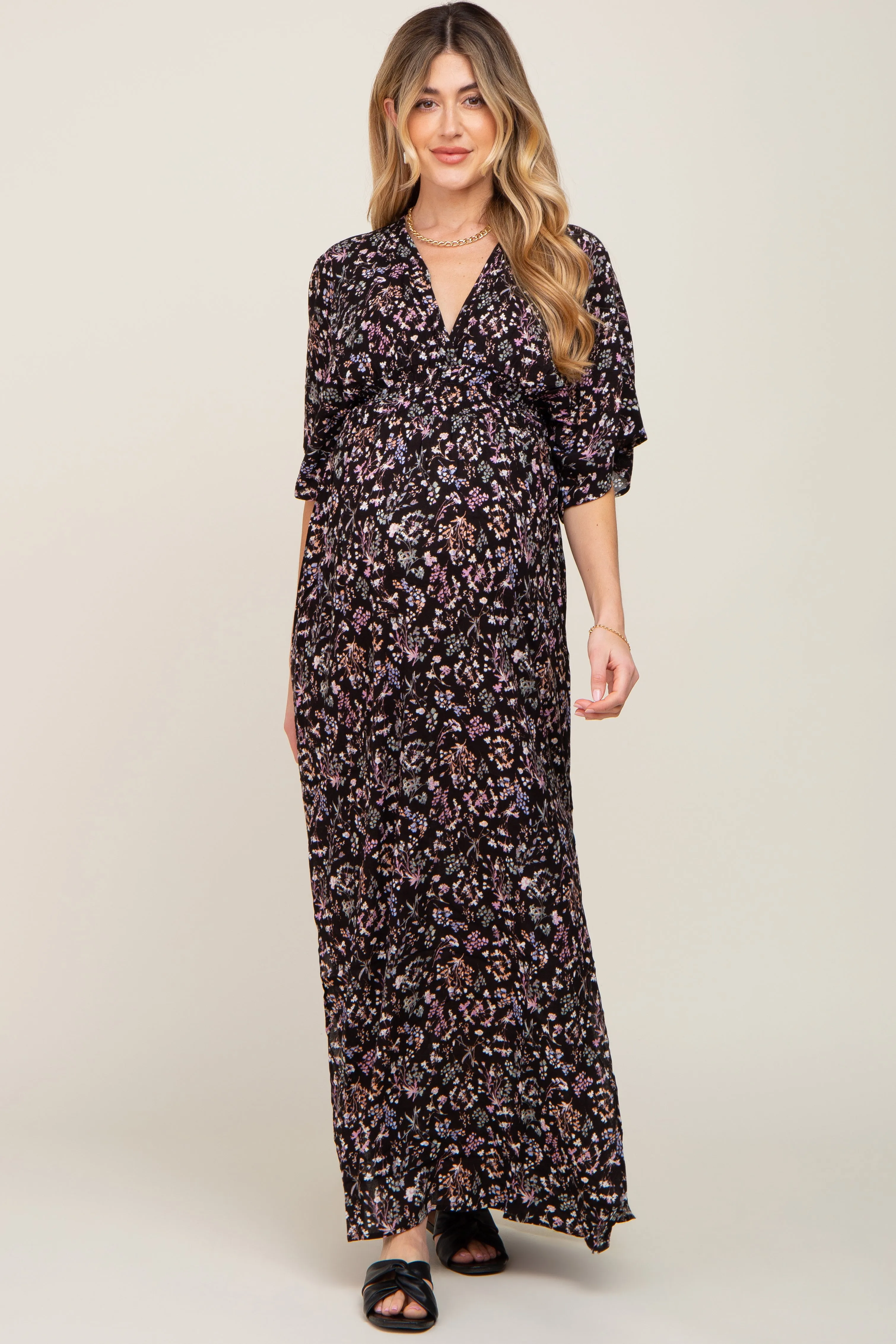 Black Floral V-Neck Maternity Maxi Dress sold by Pinkblush product image thumbnail 4